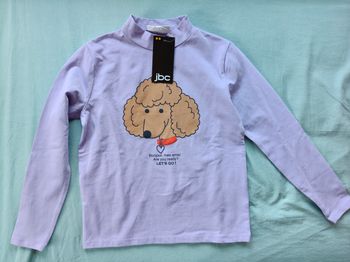 Tee-shirt manches longues fille JBC lilas chien 128 cm neuf