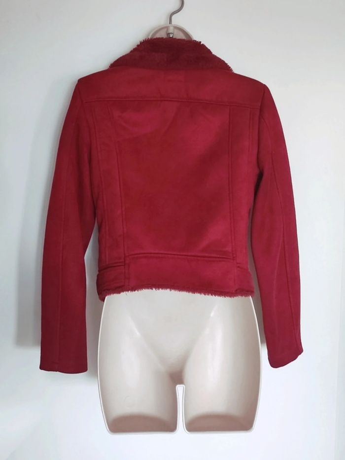 Perfecto blouson veste daim col fourrure rouge foncé / Pimkie - 36/S à 38/M - photo numéro 11