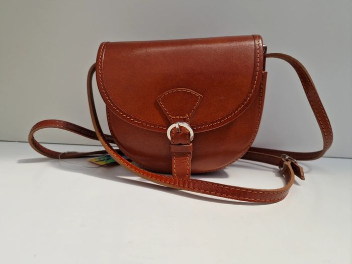 Sac Bandoulière Vintage Cuir Véritable Camel Vera Pelle - photo numéro 11