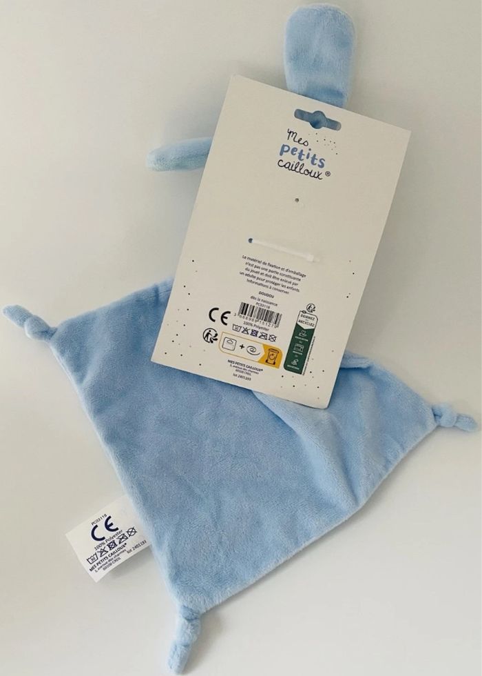 B6290❤️ Doudou Plat Mouchoir Lapin Bleu MES PETITS CAILLOUX DOUX - photo numéro 2