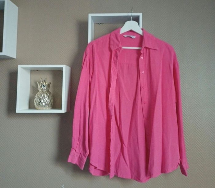 Chemise effet lin rose