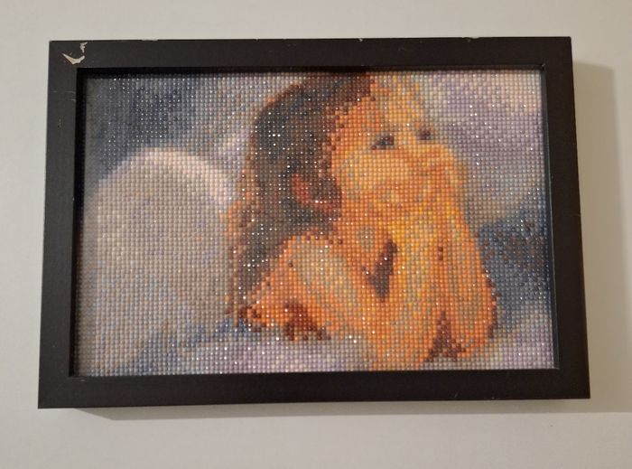 Cadre broderie diamant petit ange