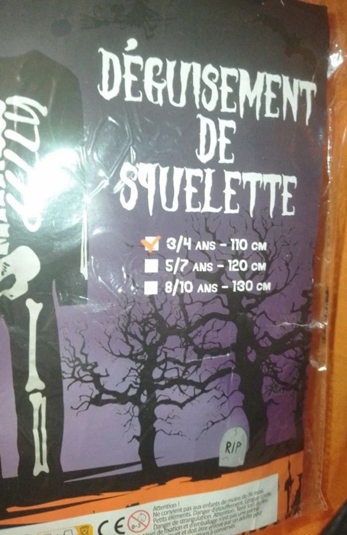déguisement combinaison squelette 3-4ans - neuf ( 2 de disponibles) - photo numéro 6