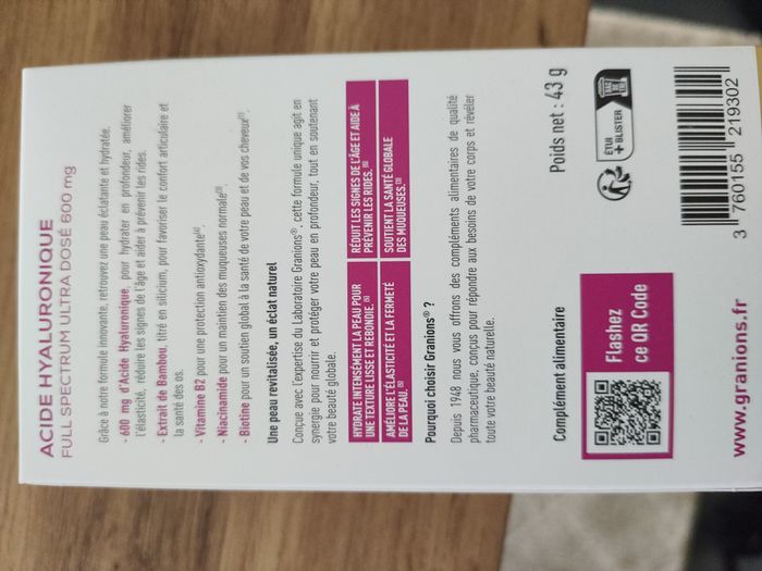 Acide hyaluronique 600mg 30 jours Granions - photo numéro 3