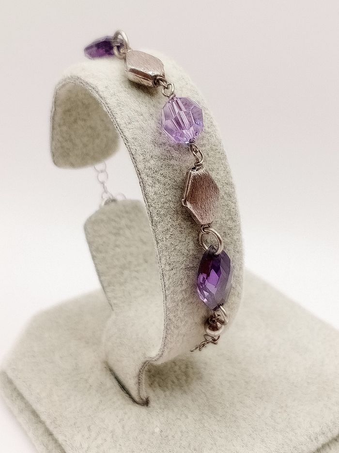 Bracciale donna argento 925 pietre viola misura fino a  20.5 cm