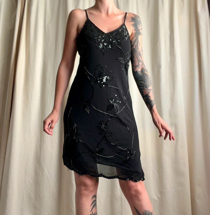 Robe midi perles sequins Goth Coquette vintage 90s - Taille M/L - photo numéro 5