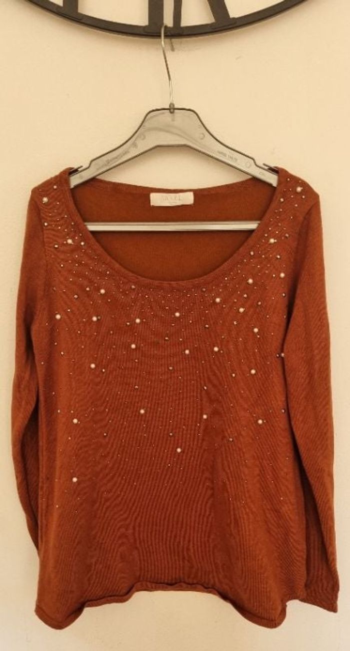 Pull marron strass