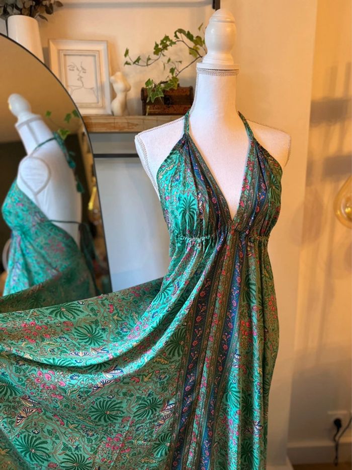 Robe longue imprimé fleuri, dos nu, en soie taille U - photo numéro 6