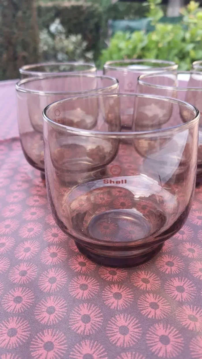 Lot de 6 verres fumés "SHELL" vintage - photo numéro 1