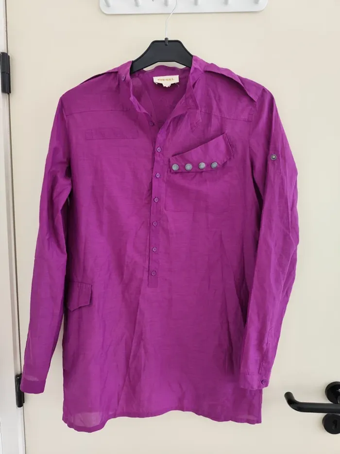 Belle chemise légère Diesel femme mauve coton et soie S parfait état - photo numéro 3