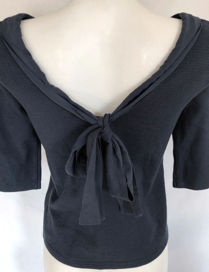 Haut manches trois quarts lavallière bleu marine texturé Bonobo taille 34 comme neuf - photo numéro 5