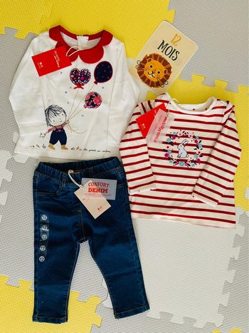 Ensemble neuf 3 pièces teeshirt jean DPAM 12M