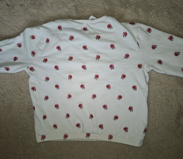 Pull blanc avec des fleurs rose 10 ans tao - photo numéro 5