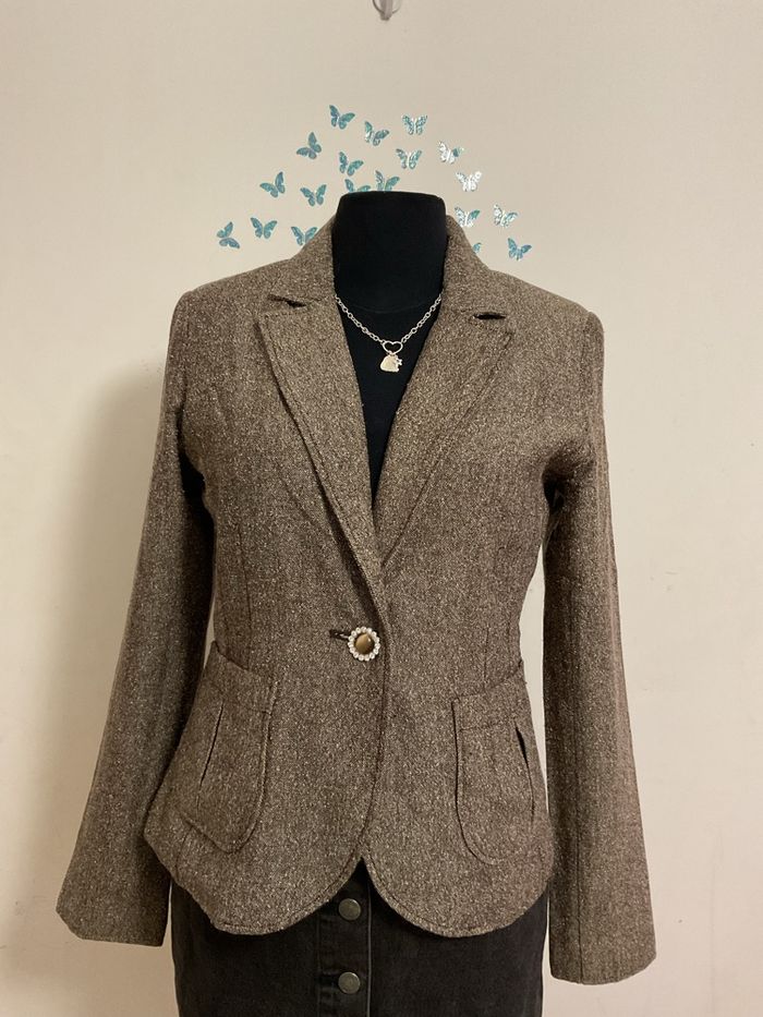 H&M – Blazer femme – Marron chaud effet tweed – Taille 38 – Style classique - photo numéro 2