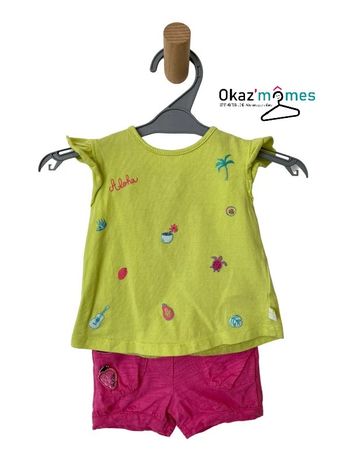 Ensemble T-shirt vert + short rose - LCDP fille 6 mois (67cm)