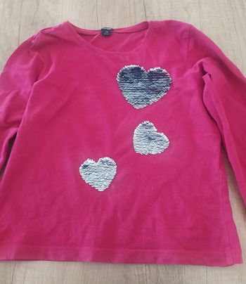 T-shirt manches longues fille rose foncé cœur sequins réversibles taille 5 ans Kiabi