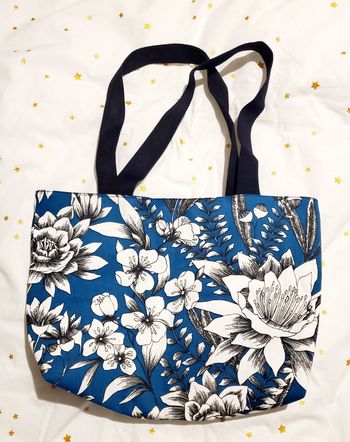 Tote Bag Petite Taille - Bleu / Fleurs Blanches