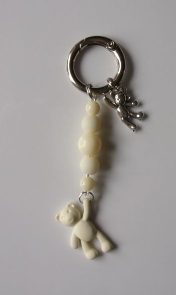 Déco de sac à main argenté ourson métal blanc crème
