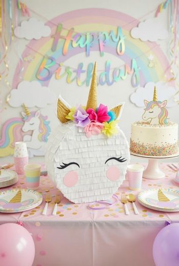 Pinata licorne anniversaire fille - Décoration fête anniversaire licorne - Jeu fête fille 