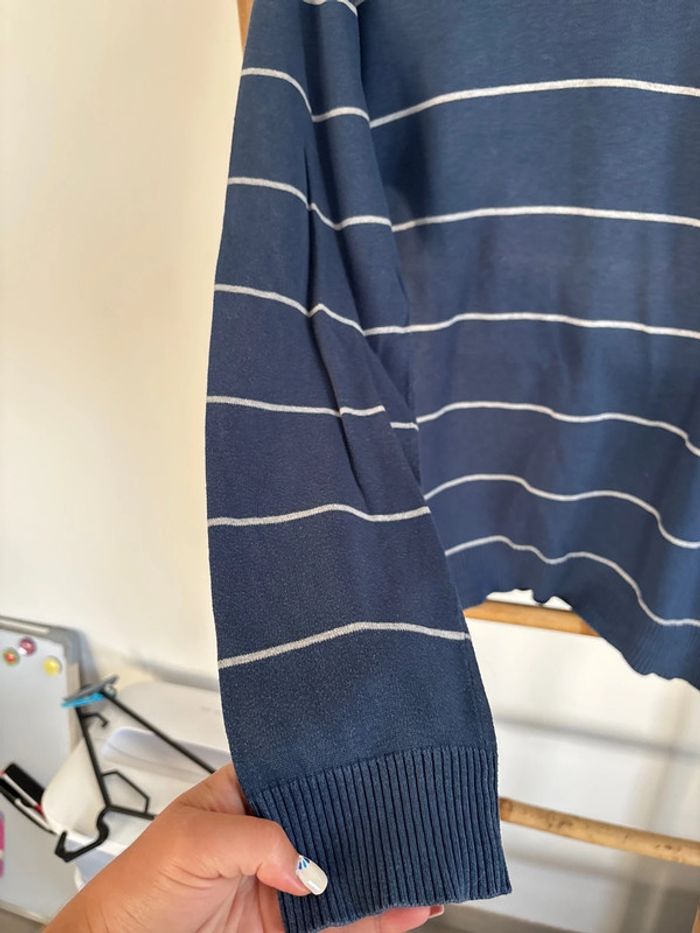Pull col V bleu à rayures teddy smith taille XXL - photo numéro 4