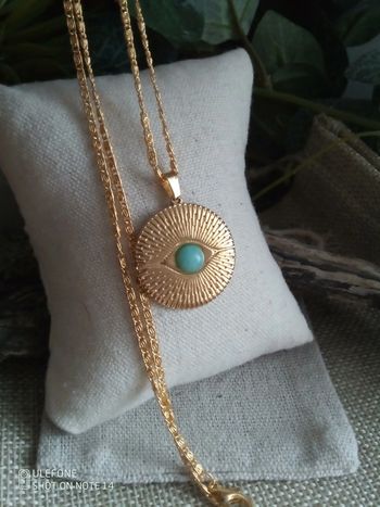 Collier médaillon oeil et pierre d'amazonite