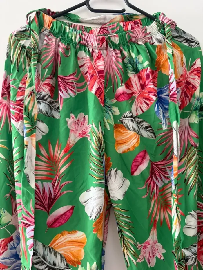 Pantalon Fluide Imprimé Tropical Vert - Jambe Large - Été taille S/M - photo numéro 2