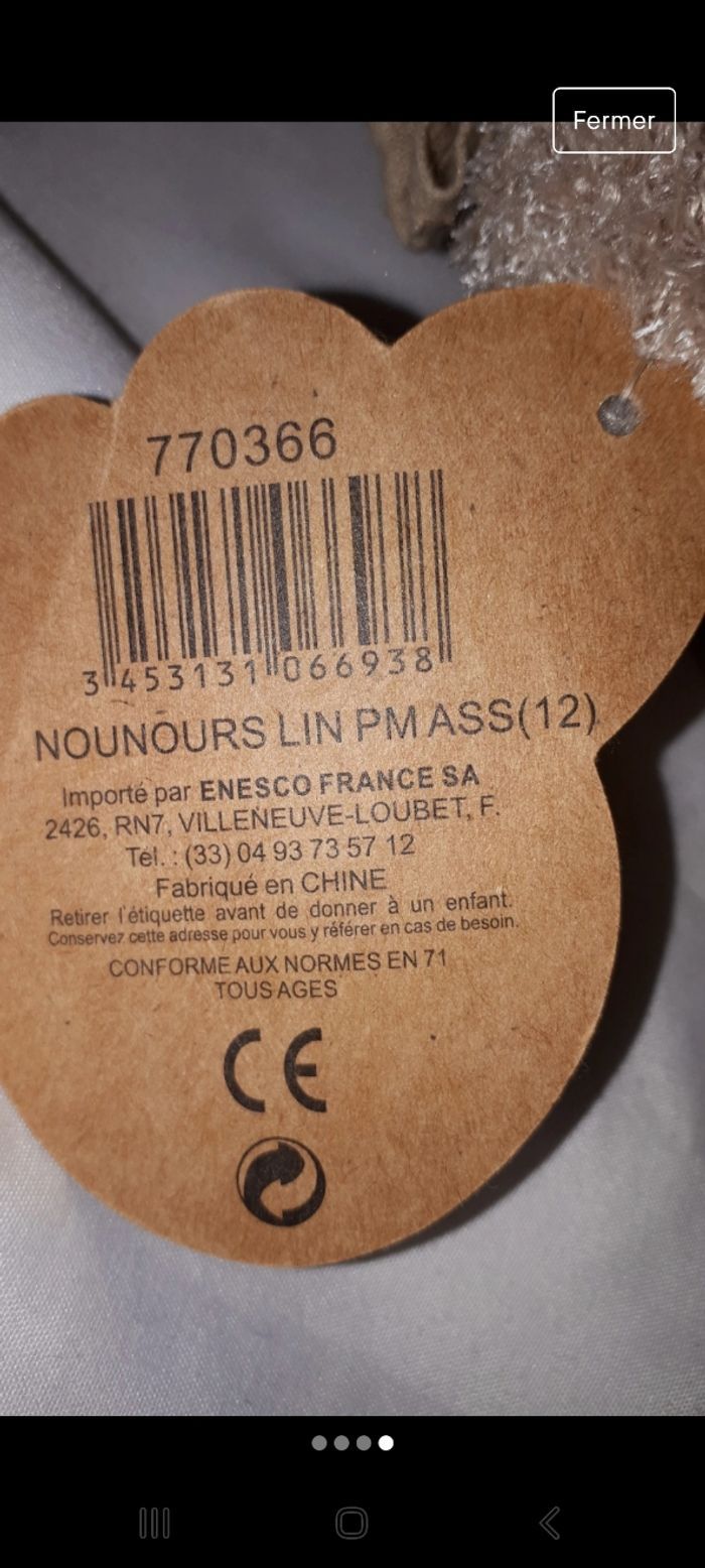 Ours en peluche oursonne 30 cm robe en lin Kalidou Enesco - photo numéro 2