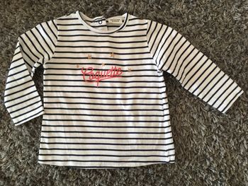 Tee-shirt manches longues bébé fille Tape à l’œil blanc bleu Marine à rayures avec visuel paillettes