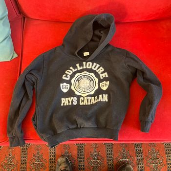 Sweat à capuche taille 10 ans bleu marine collioure