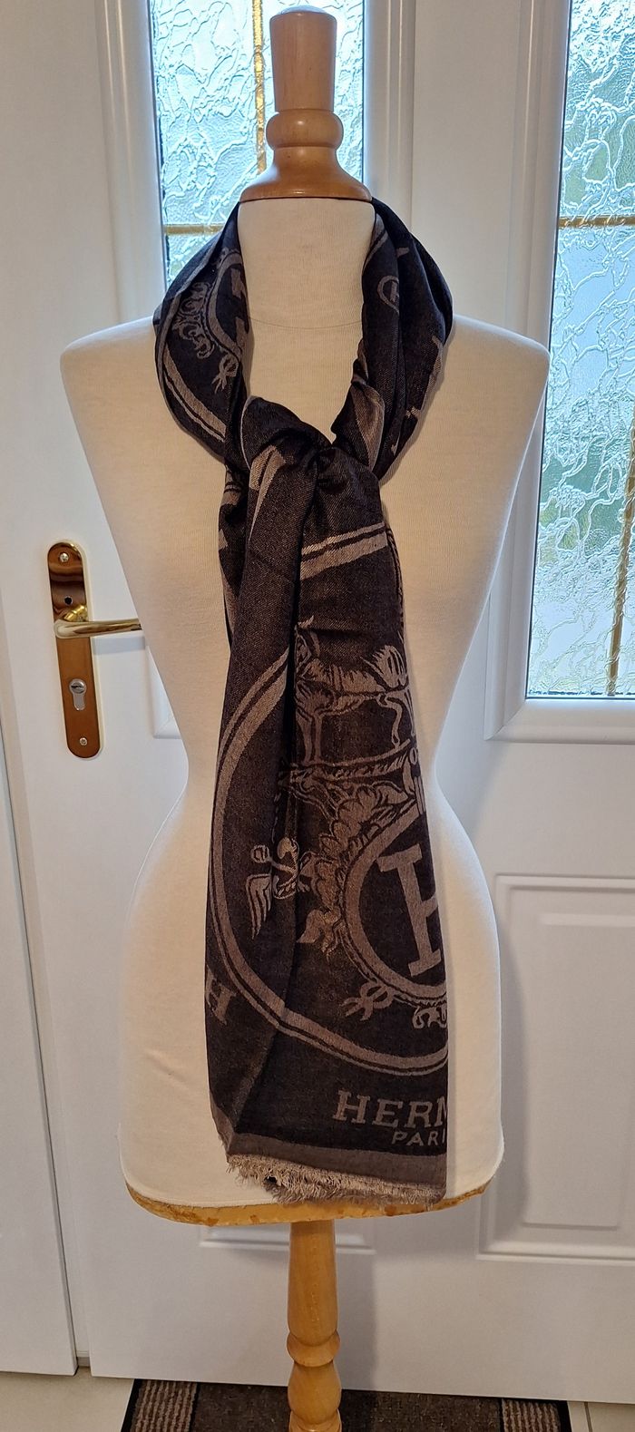 Echarpe inspiration Hermès Marron/Taupe réversible