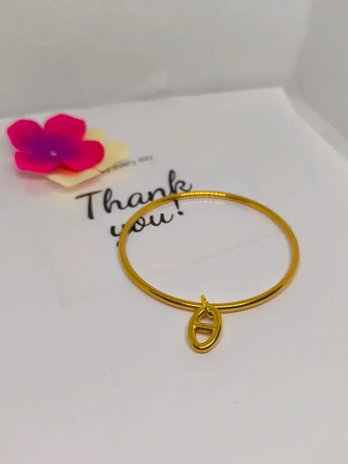 Bracelet jonc doré avec breloque maille marine - photo numéro 3