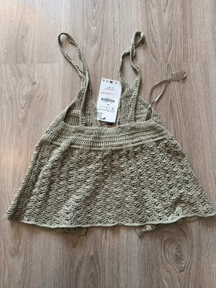 Haut en crocher type débardeur d’été kaki Zara - photo numéro 4