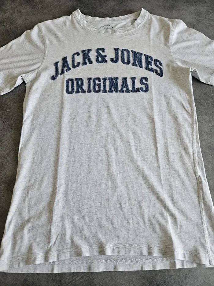 T-shirt à manches courtes homme - Taille M / 38 - Jack & Jones - Gris brodé bleu - photo numéro 7