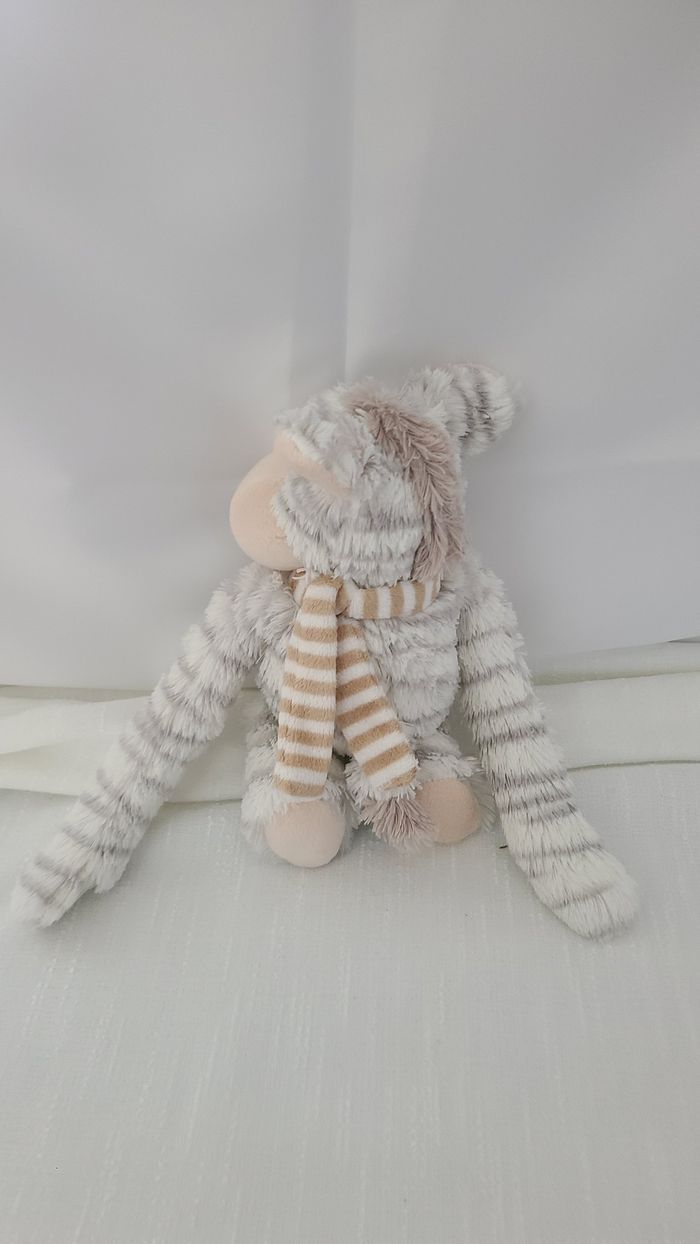 Doudou peluche ane zèbre blanc gris CASA - photo numéro 3