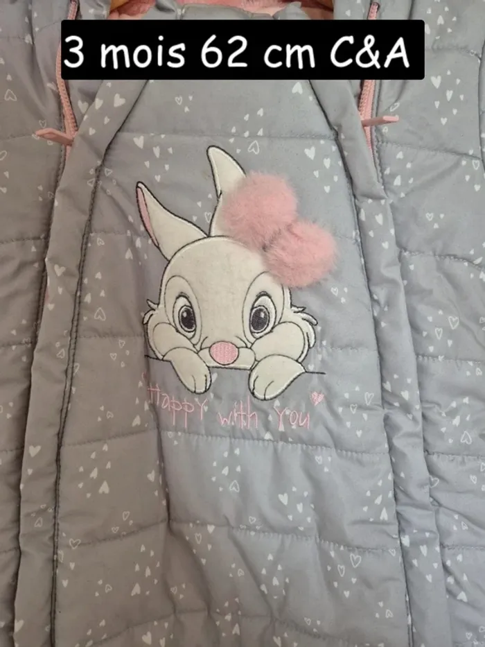 Combi pilote bébé 62 cm 3 mois C&A Disney grise intérieur rose Bambi combinaison - photo numéro 3