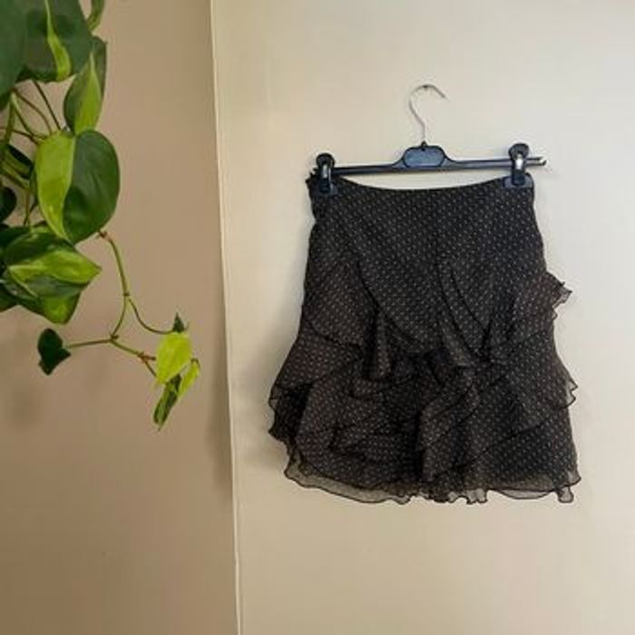 Jupe noire à volants DDP Taille L imprimé graphique doublée made in France V057