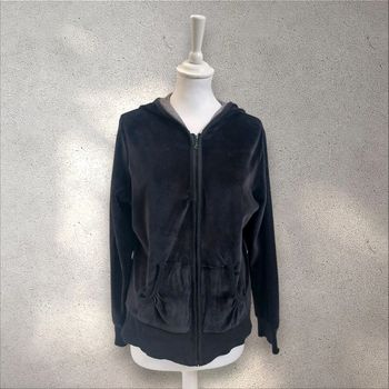 Veste à capuche zippée en velours doux noir taille S