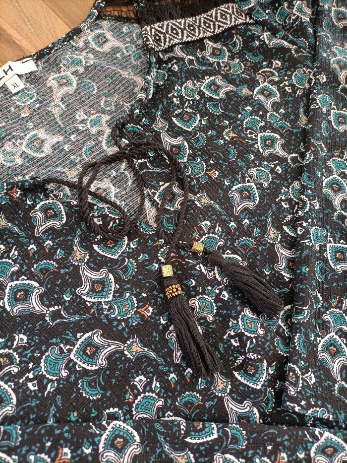 Jolie blouse noires vert taille élastiquée XL La Halle - photo numéro 9