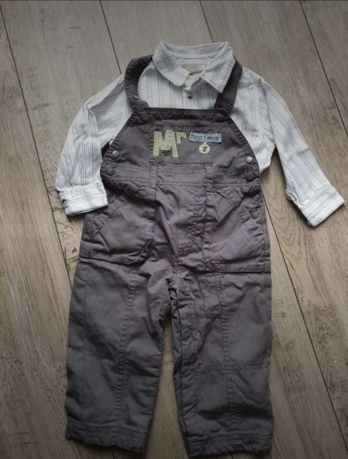 Ensemble chemise manches longues et salopette Du pareil au même 18 mois - photo numéro 2