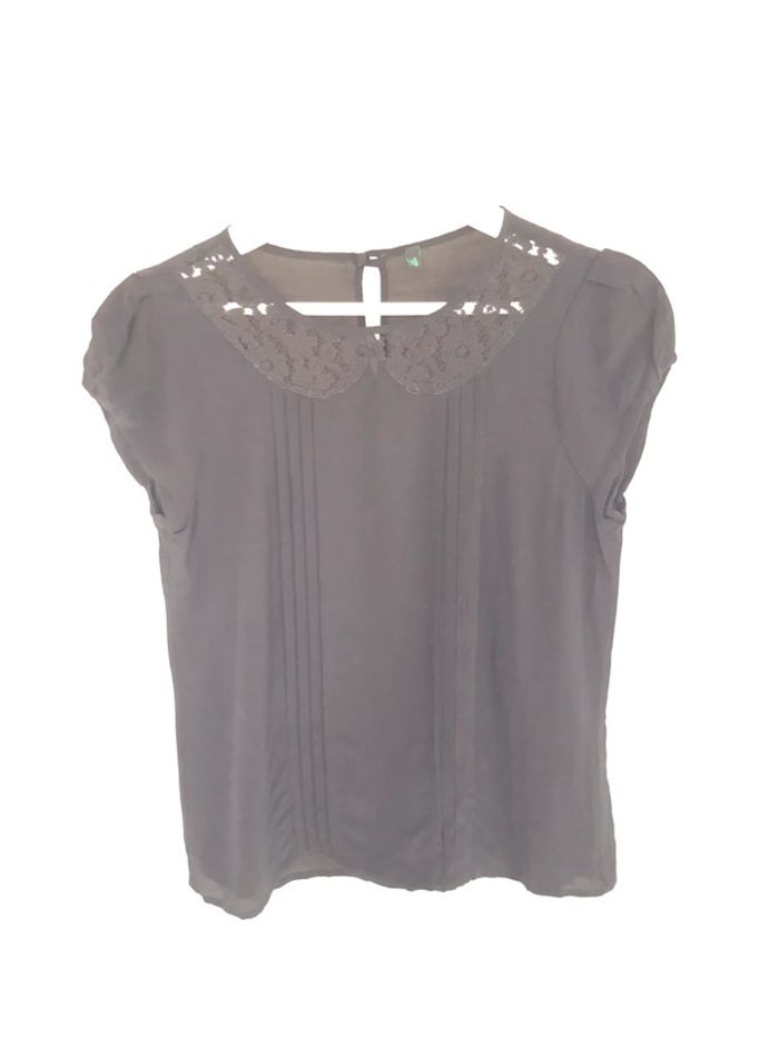 Blouse noire col Claudine en dentelle Benetton taille XS / 34 36 comme neuve - photo numéro 12