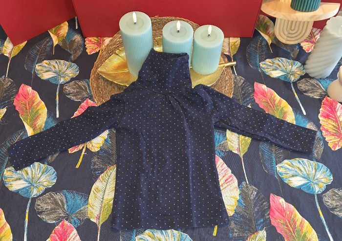 Sous pull bleu marine pois blanc 4 ans