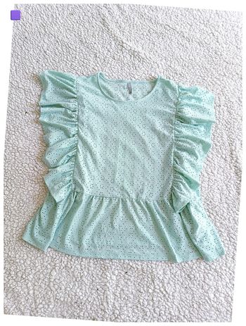Blouse vert menthe broderie anglaise mignon cute vintage - Laura Torelli, taille XL