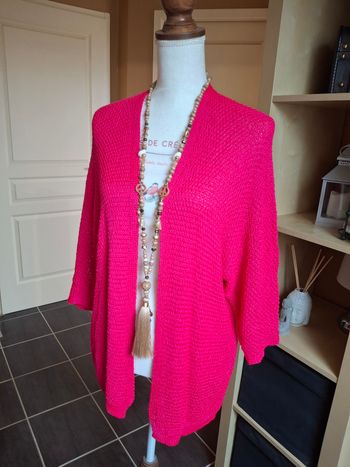 Gilet rose flashy mailles nid d'abeilles neuf