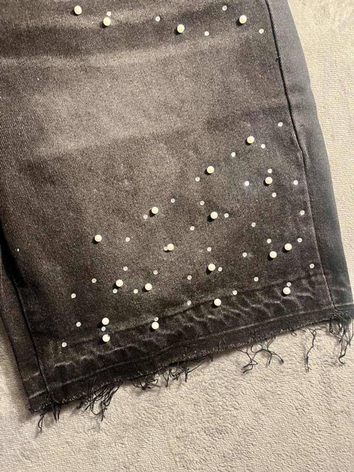 Short en denim noir jeans pearl with chain brodé style Y2K – Taille L - photo numéro 2