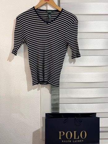 T-Shirt Ralph Lauren rayé bleu blanc taille M coton