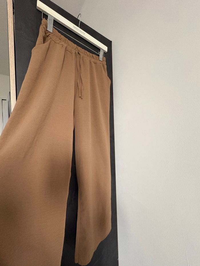 Pantalon marron fluide taille élastique – coupe large - photo numéro 3