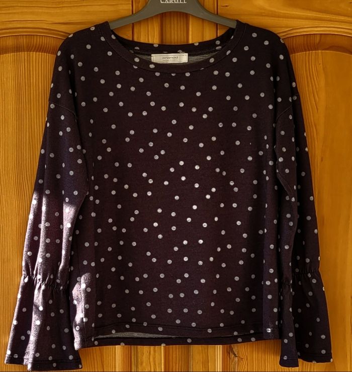 2 Hauts ML TS/TFr36 -Promod Noir à Pois Blancs & Bershka Gris Chiné & Epaules Dénudées - photo numéro 6