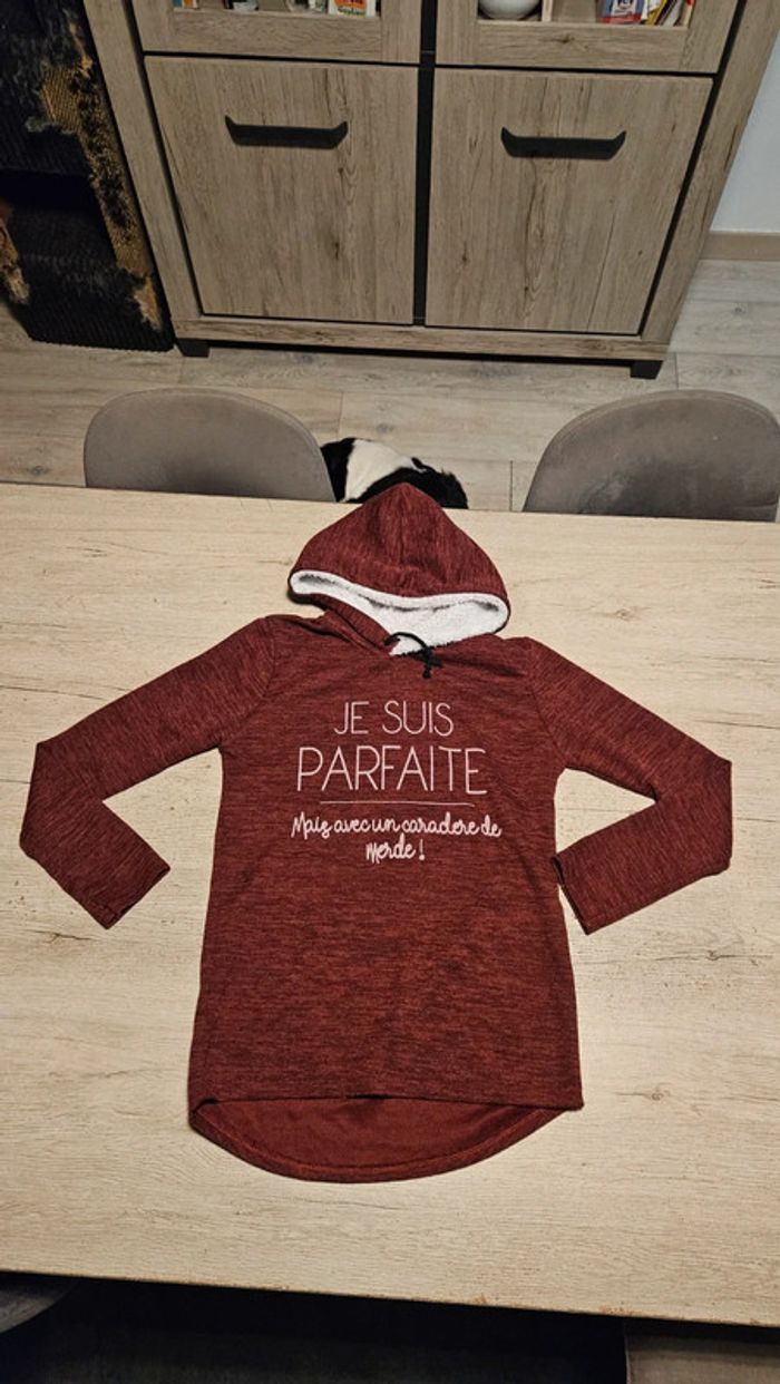 Sweat à capuche bordeu mauve à manches longues, made in Italy, taille XS/S - photo numéro 3