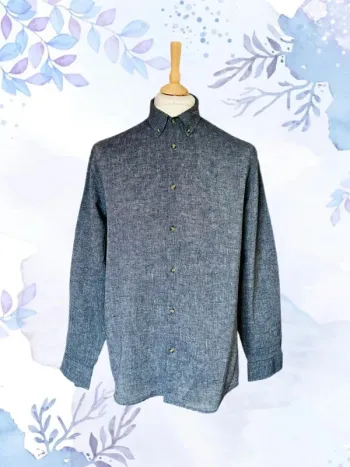 🔹🌿Chemise en lin coton chambray vintage homme Taille L Blue denim linen shirt🌿🔹