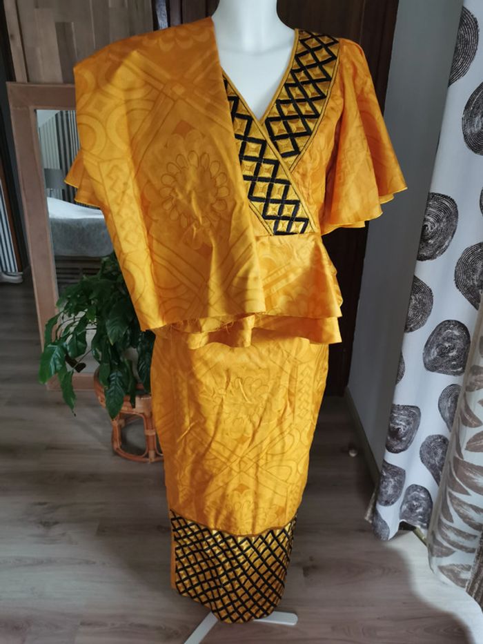 Ensemble jupe et blouse éthnique jaune moutarde pour femme - photo numéro 2